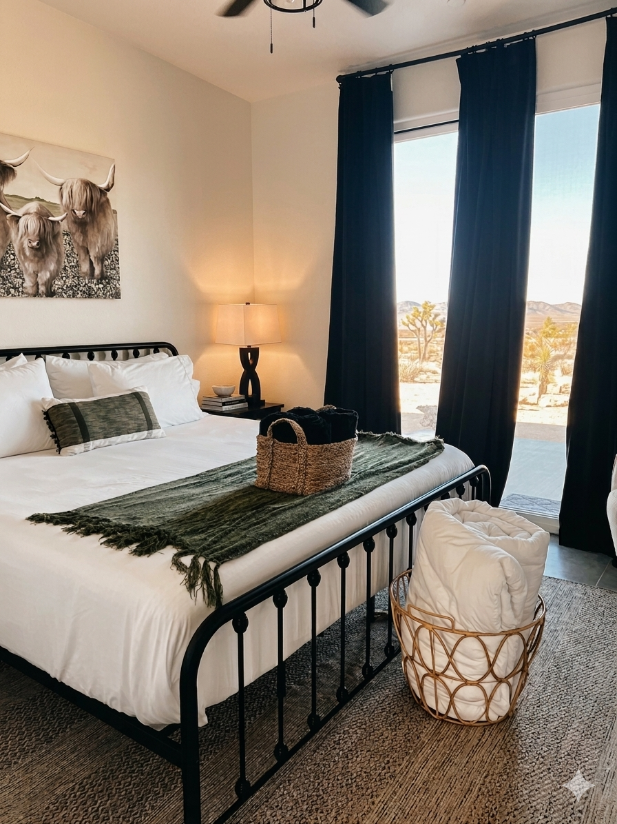 Second king bedroom with iron bed frame